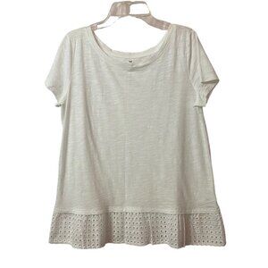 Talbots White T-shirt, ruffled eyelet hem, Women's Small